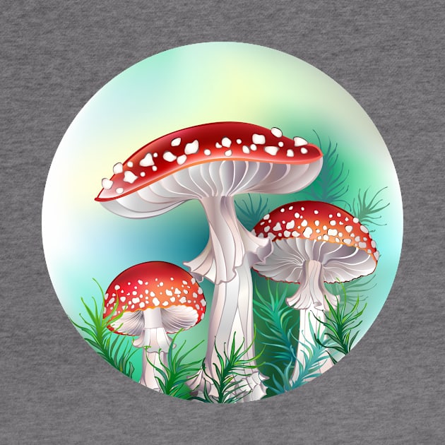 Red fly agarics in circle by Blackmoon9